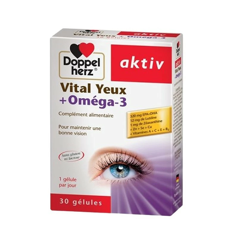 DOPPELHERZ AKTIV Yeux + Oméga 3, 30 GÉLULES