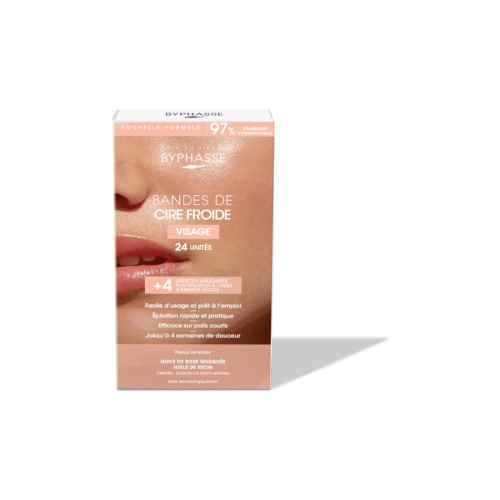 BYPHASSE BANDES DE CIRE FROIDE VISAGE & ZONES DELICATES 24 PIECES