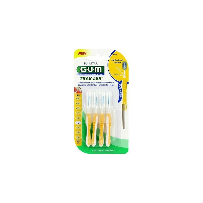 GUM BROSSETTES TRAVELER EXTRAFINE CONIQUE 1.3MM(1514) 4 BROSSETTES