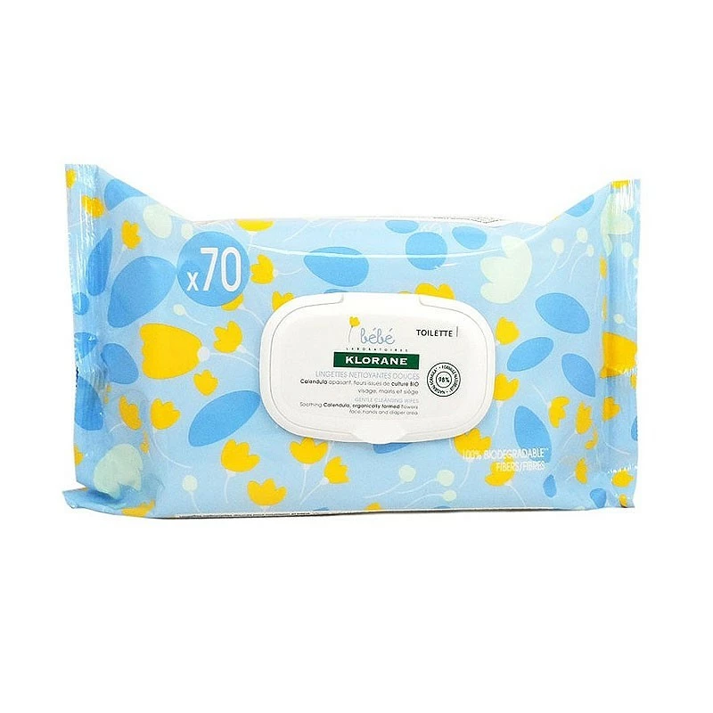 KLORANE Bébé Lingettes Epaisses Nettoyantes, 70 lingettes